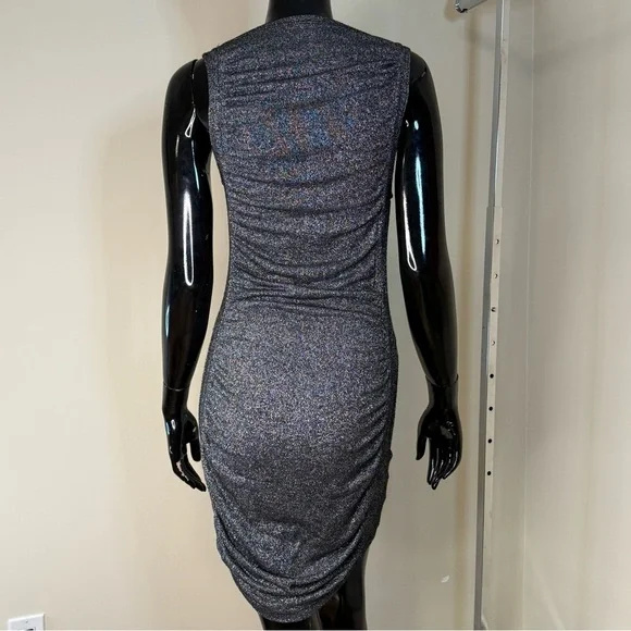 Lolia USA Sparkly Silver Ruched Mini Dress – Size Medium | Holiday / New Years - Picture 3 of 5